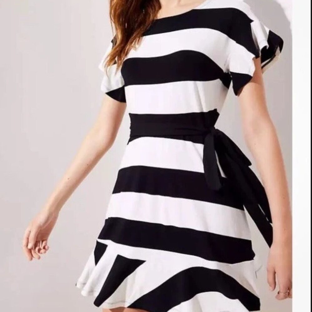 🔥 Closet Sale! LOFT Fit & Flare Mini Dress Nautical Navy & White Stripes